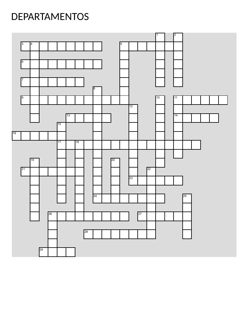 Colombian departments crossword with all 32 administrative regions.