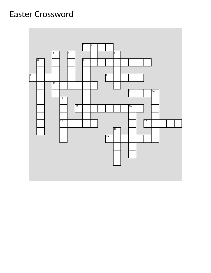 Easter crossword with clues about Jesus, resurrection, Good Friday, and prayer.