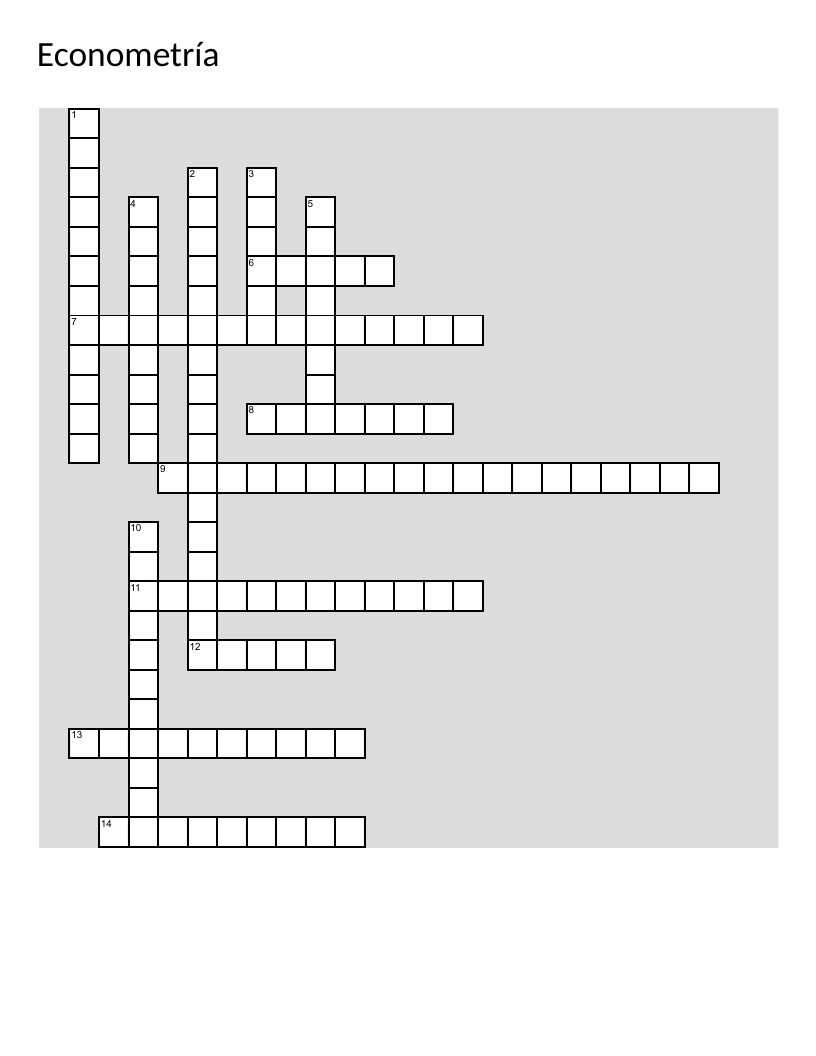 Econometrics crossword in Spanish with terms like regresión and multicolinealidad.
