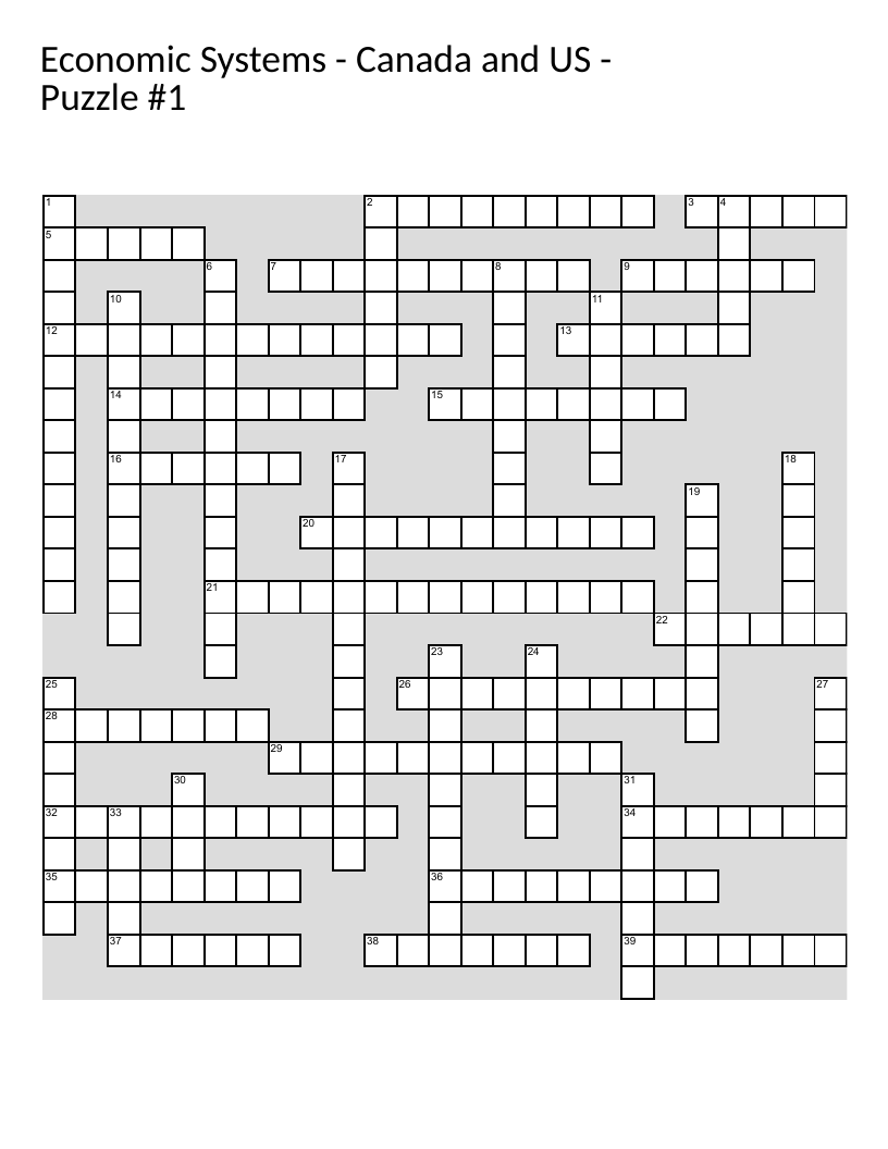 Economics crossword puzzle on supply, demand, taxation, and government economic systems.