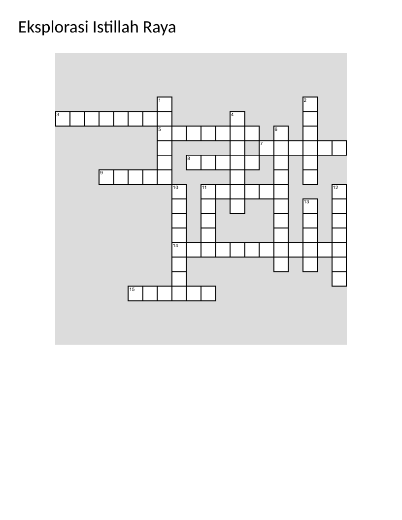 Eid al-Fitr vocabulary crossword with Malay terms for traditions, foods, and customs.