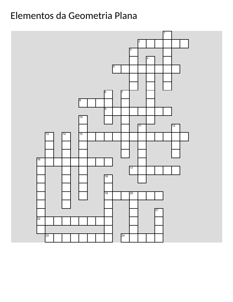 Portuguese geometry crossword with triangles, circles, angles, and polygons.