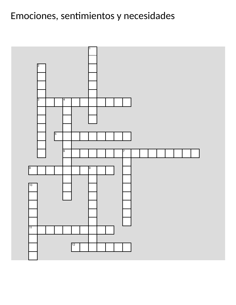 Spanish crossword on emotions, feelings, and psychology vocabulary including temperament and self-awareness.