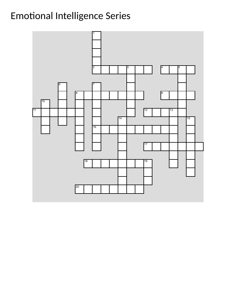 Emotional intelligence crossword with empathy, mindfulness, and emotional regulation.