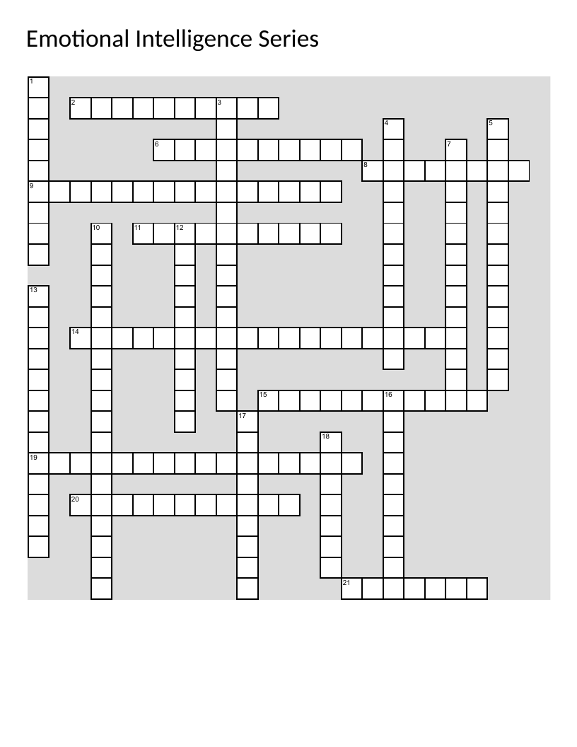 Emotional intelligence crossword with vocabulary like resilience, empathy, and mindfulness.