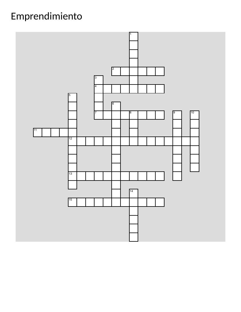 Spanish entrepreneurship crossword with business vocabulary like sales, clients, and organization.