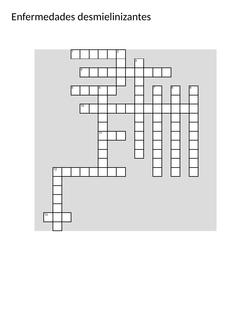 Medical crossword on demyelinating diseases with terms like multiple sclerosis and myelin in Spanish.