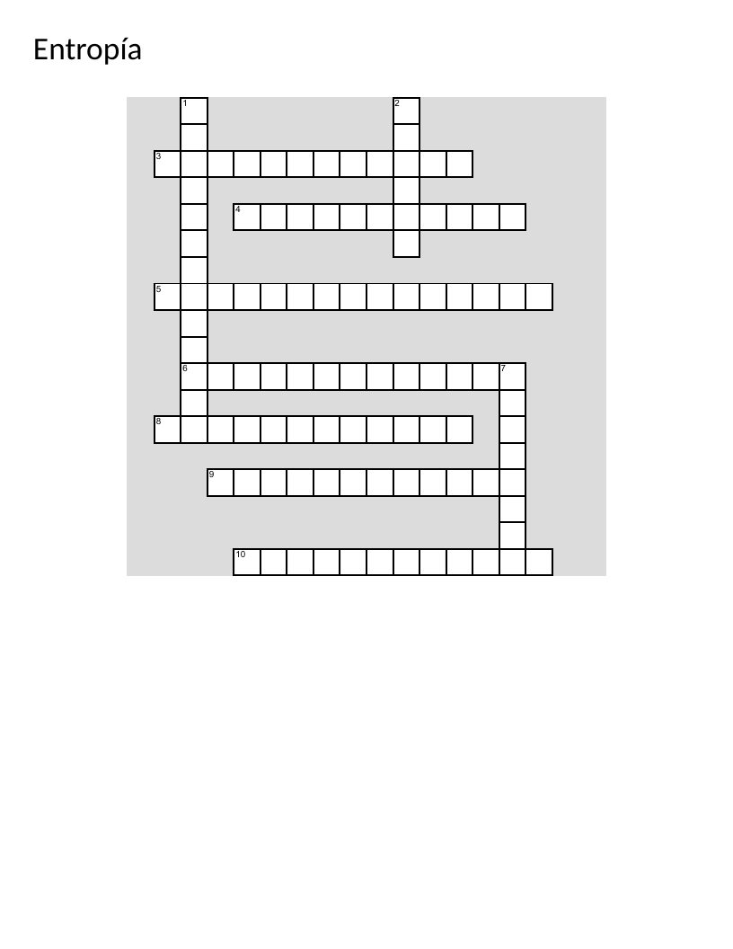 Entropy and thermodynamics crossword puzzle in Spanish with physics vocabulary.