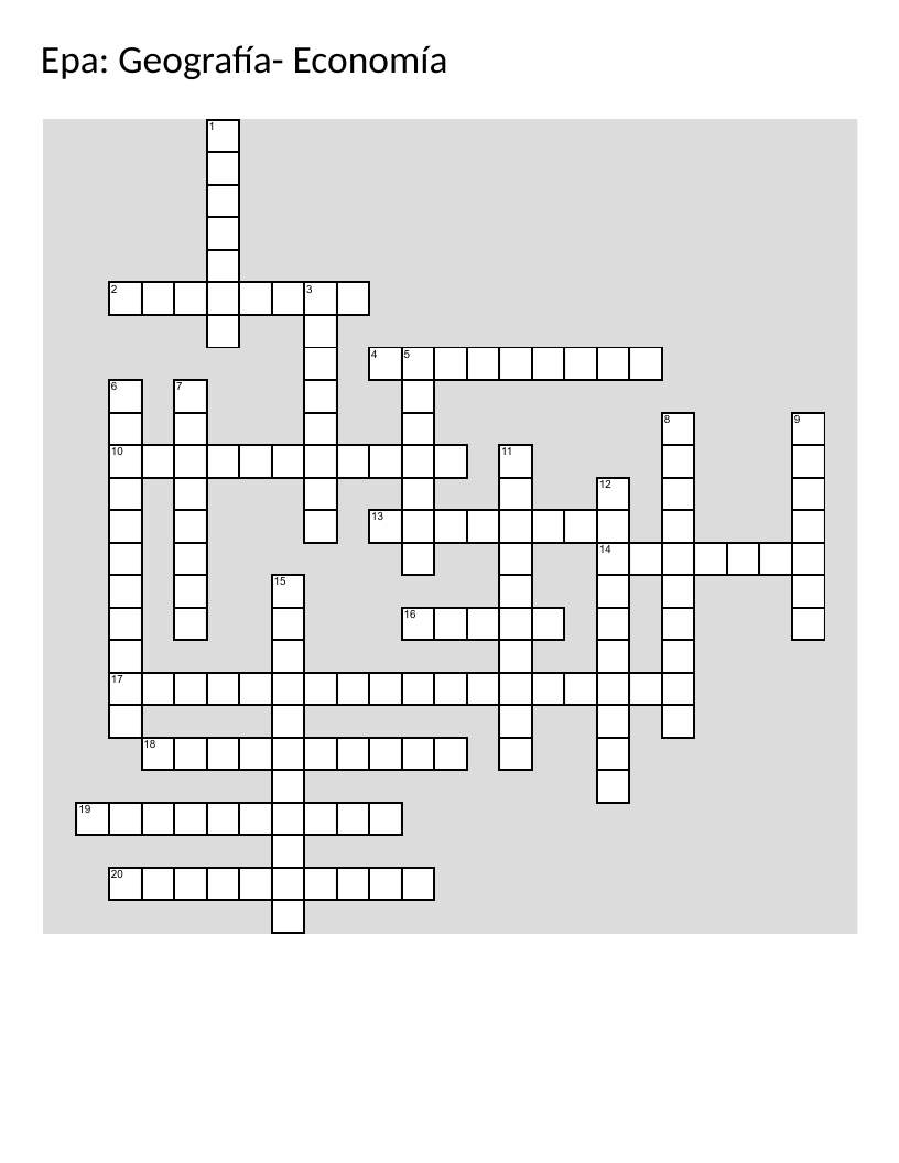 Spanish geography and economics crossword with terms like territorio, esclavitud, and recursos.