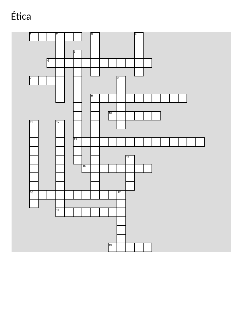 Ethics crossword in Spanish with philosophers Kant, Socrates, and Aristotle.