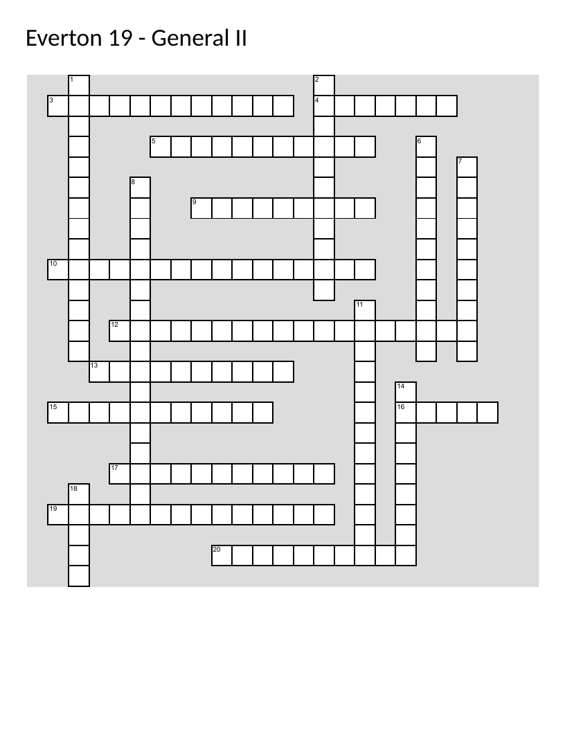 Everton FC crossword with players, managers, and club history.