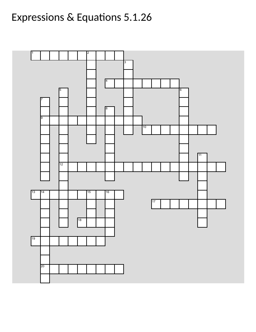 Algebra crossword puzzle with terms like polynomial, exponent, and coefficient.