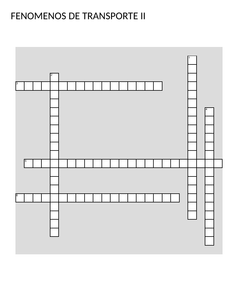 Transport Phenomena II crossword in Spanish covering heat transfer and thermal concepts.