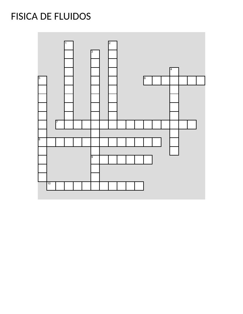 Fluid dynamics crossword with Spanish terminology for laminar flow, viscosity, and turbulent flow.