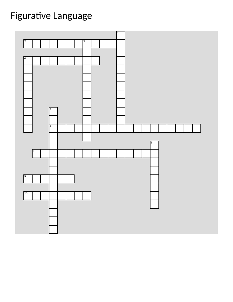Figurative language crossword with simile, metaphor, hyperbole, and alliteration.