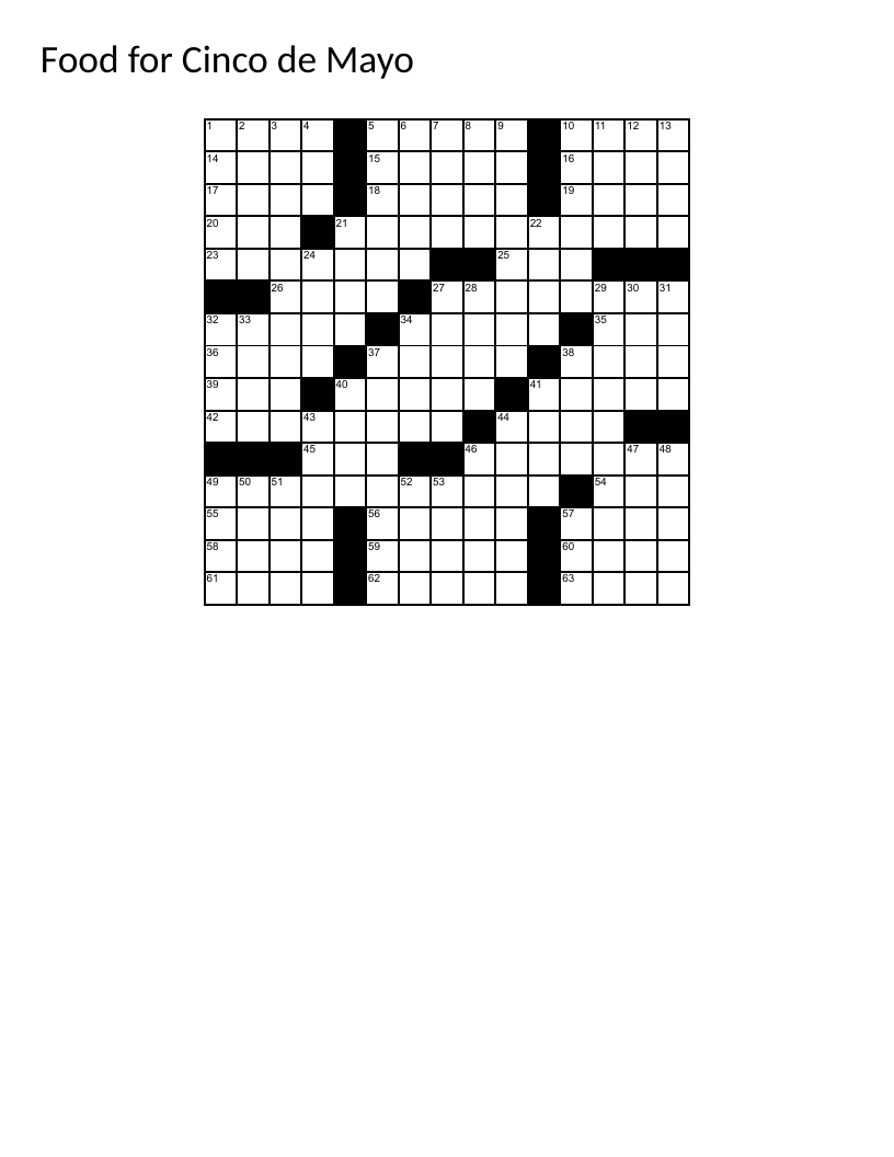 Cinco de Mayo crossword puzzle with food and holiday themes.