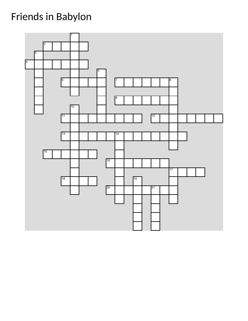 Bible crossword puzzle about Daniel and his friends in Babylon.