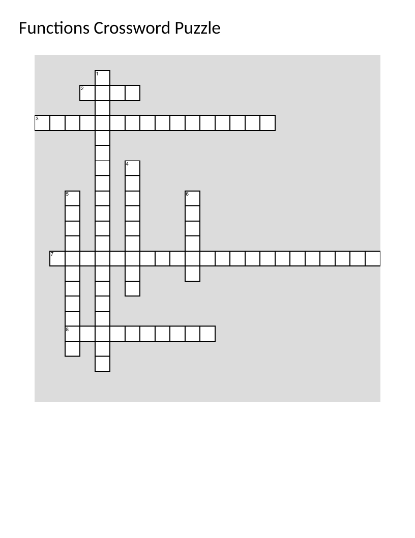 Functions crossword puzzle with precalculus vocabulary like transformations and asymptotes.