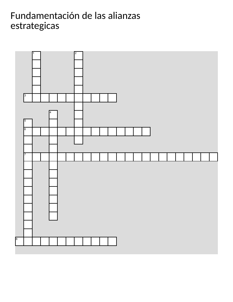 Spanish business crossword on strategic alliances, cooperation, and supply-chain responsibility.