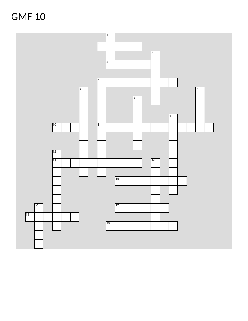 Math crossword with geometry terms, trigonometry, and finance vocabulary.