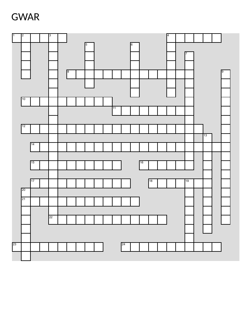 GWAR heavy metal band trivia crossword with album and member names.