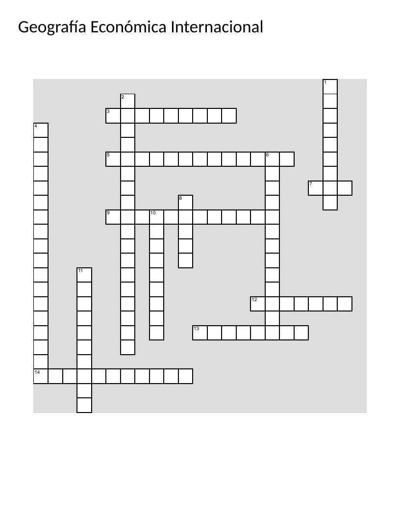 Economic geography crossword with sectors, location theory, and economic concepts in Spanish.