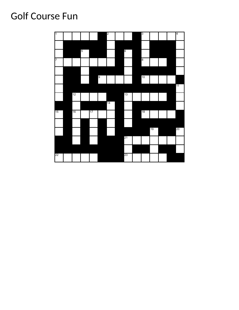 Golf crossword with vocabulary like fairway, putt, caddie, and iron.