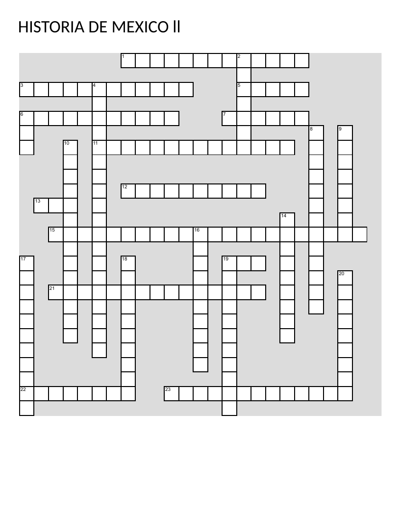 Modern Mexican history crossword covering political and economic developments, 20th century onward.