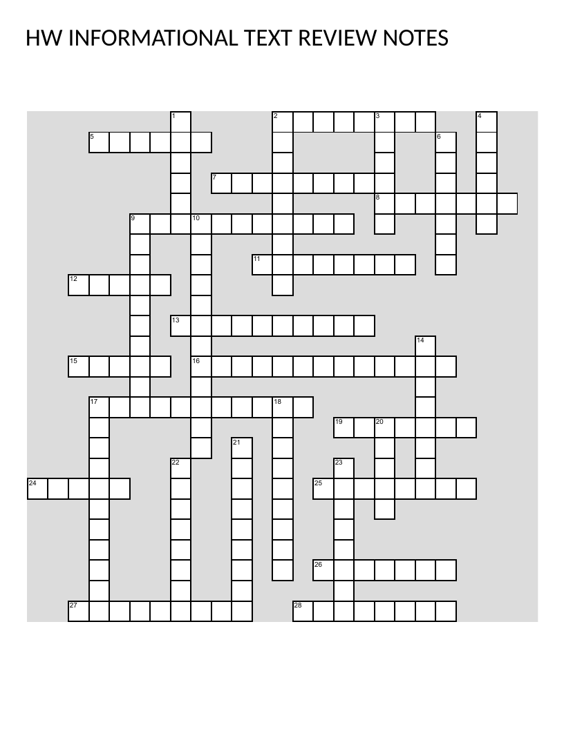 Informational text crossword with terms like argument, evidence, ethos, pathos, and logos.