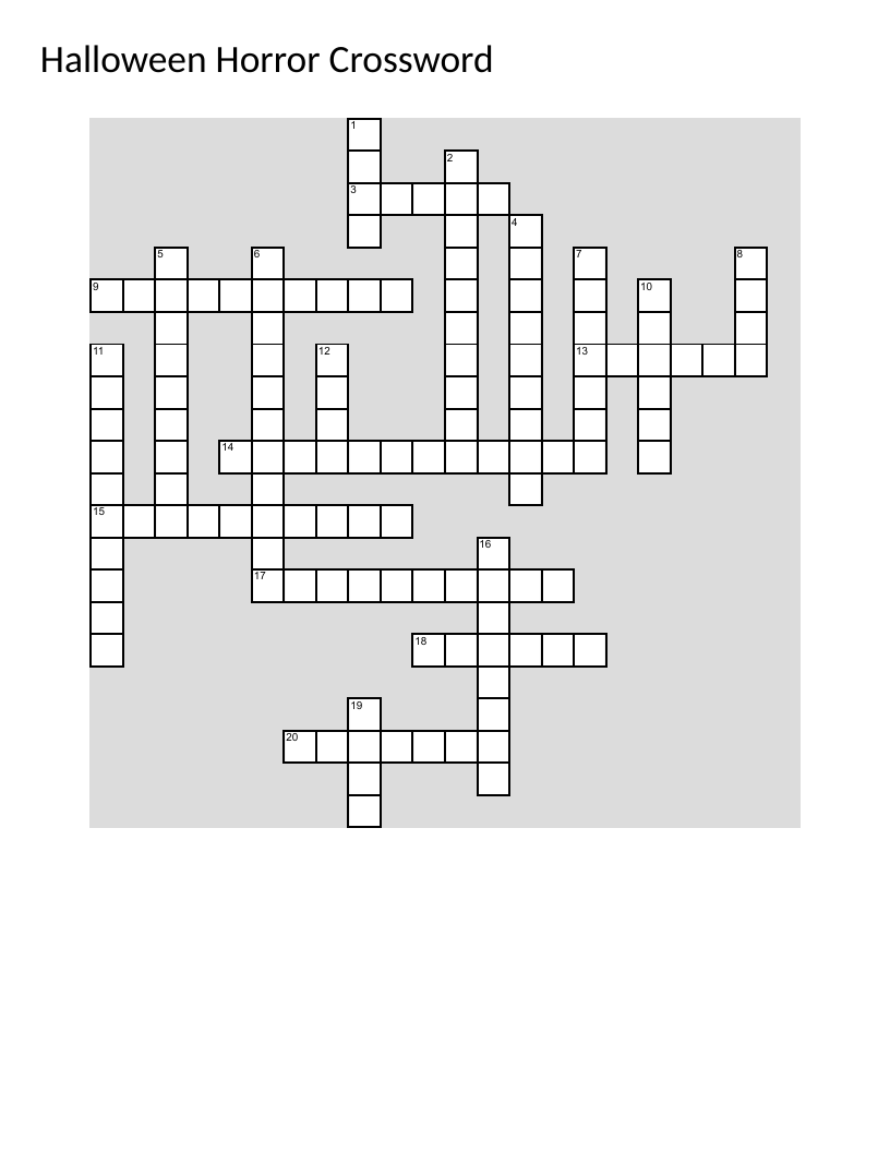 Halloween horror movie crossword with Jason, Freddy, Dracula, and Candyman.
