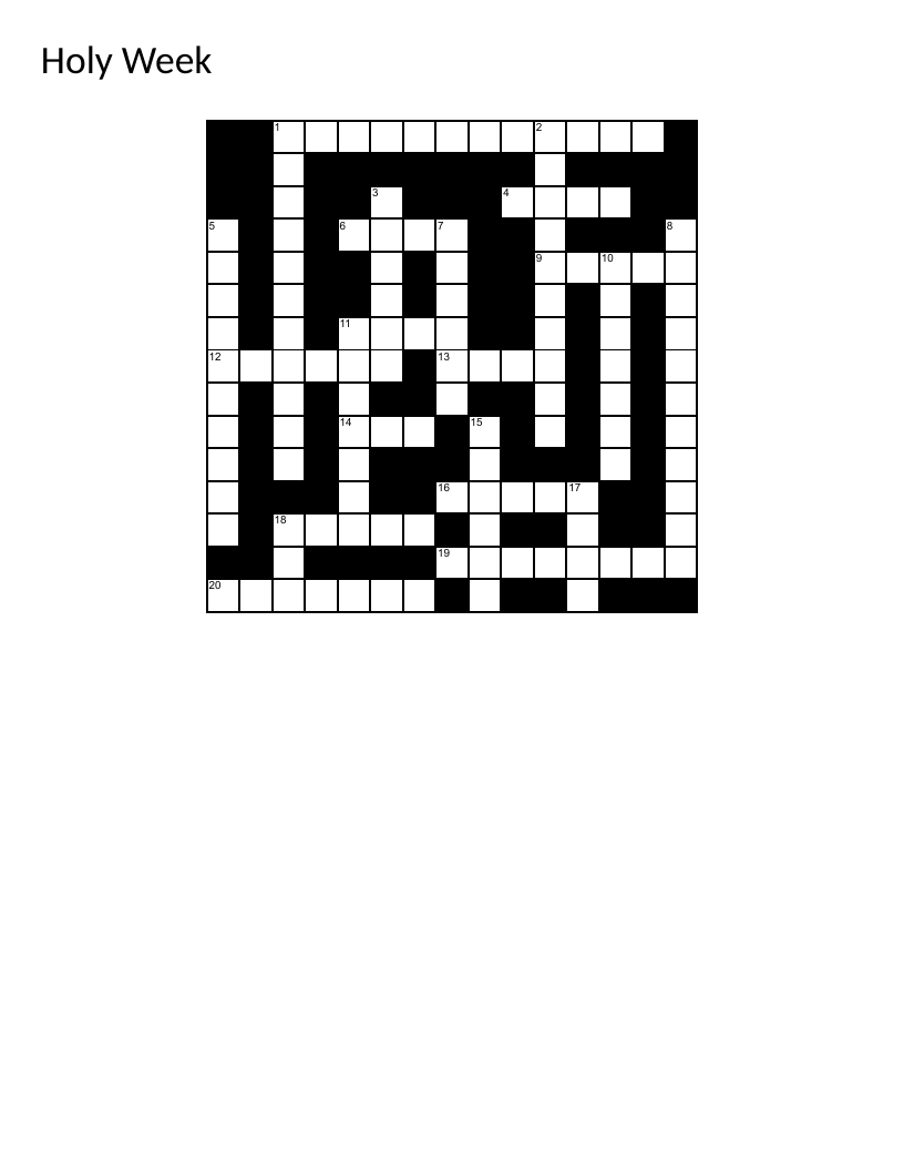 Holy Week and Easter crossword with Resurrection, Palm Sunday, and Lent clues.