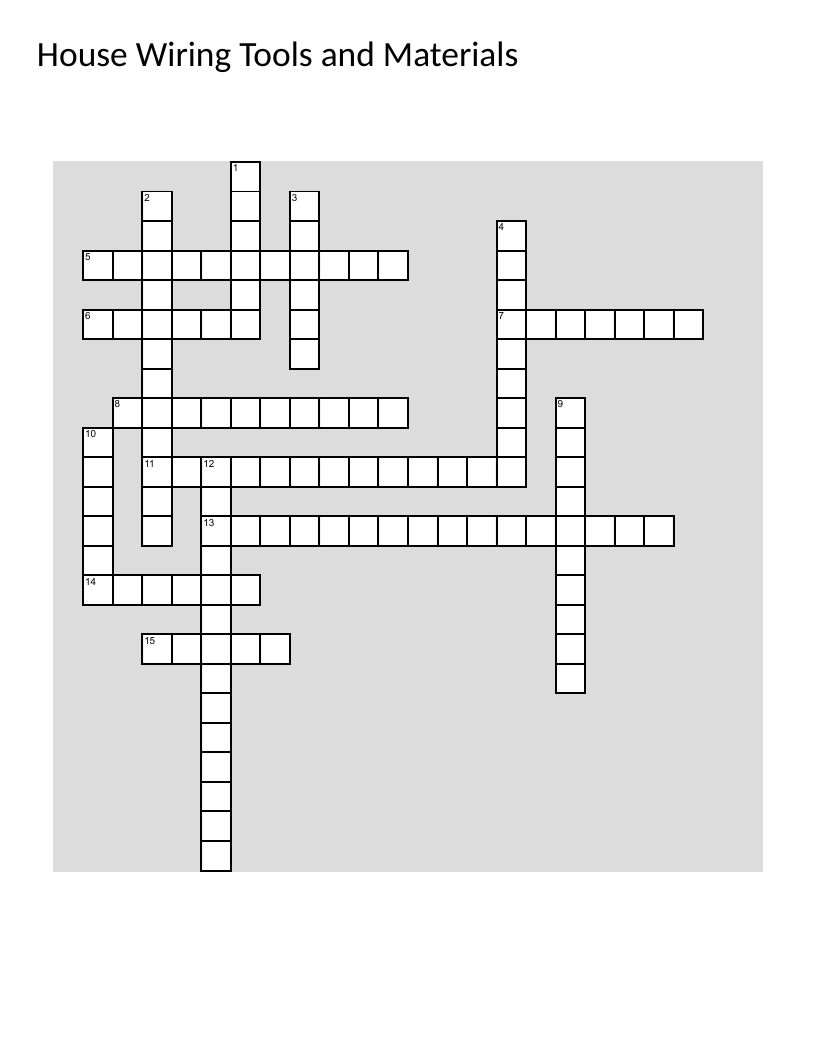 Electrical wiring tools crossword with wire stripper, multimeter, and fish tape.