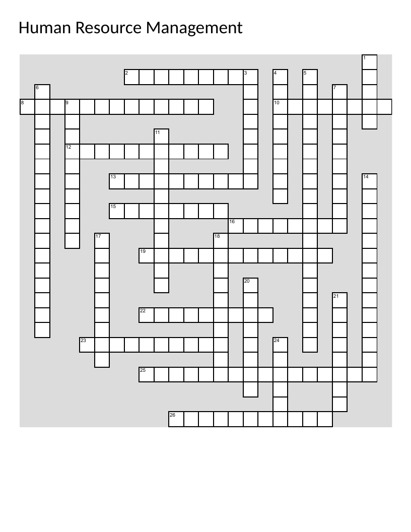 Human Resource Management Crossword Puzzle - Free Printable | BrightSprout