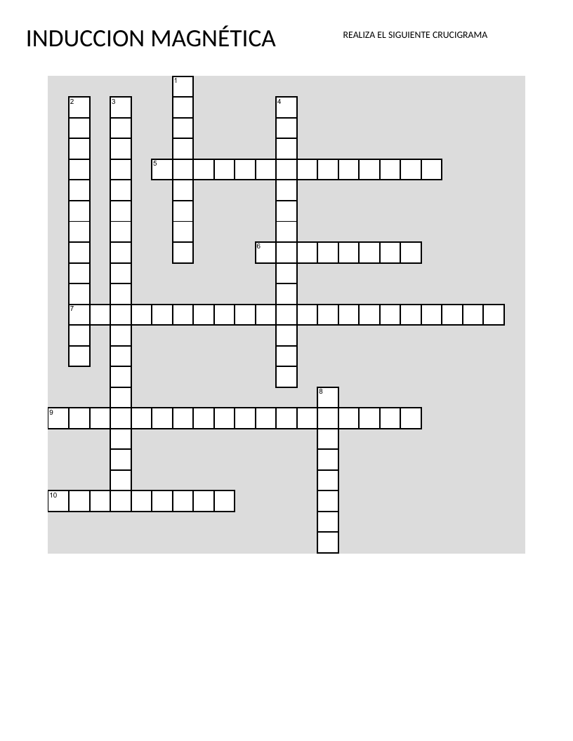 Spanish physics crossword on magnetic induction and electromagnetic field concepts.