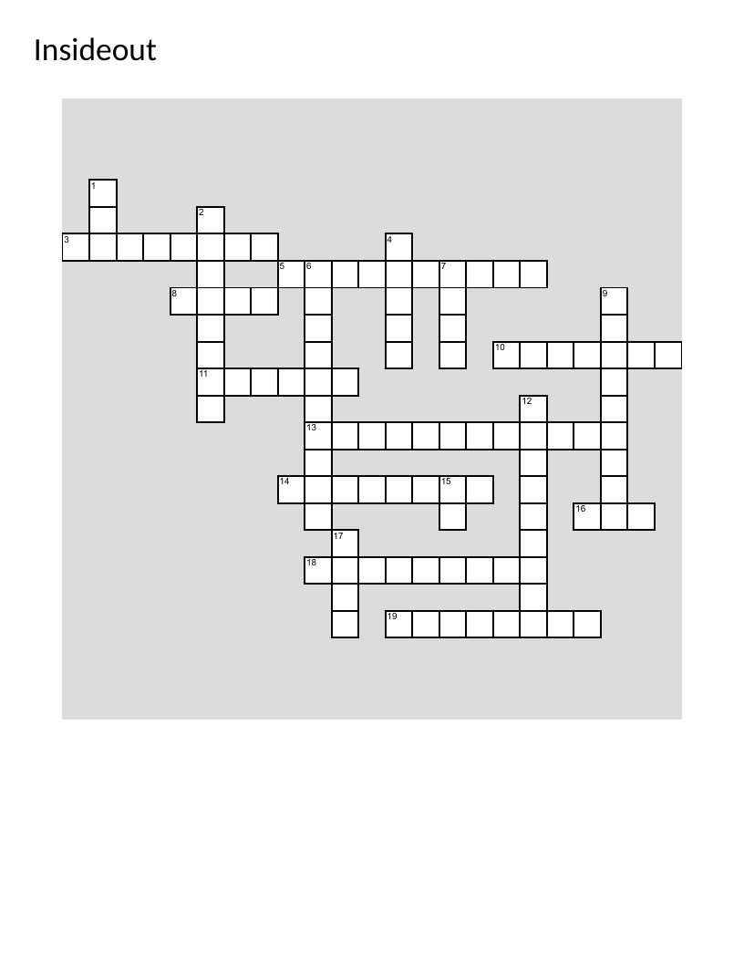 Inside Out crossword puzzle with characters Riley, Bing Bong, and the emotions.