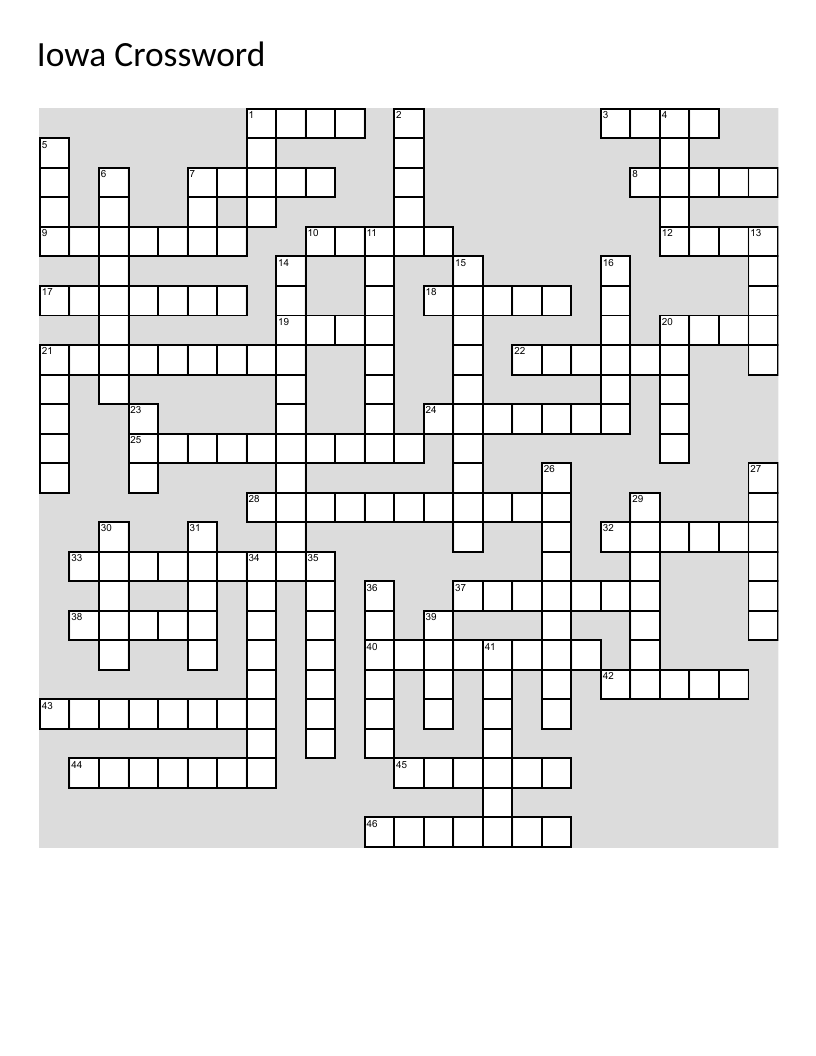 Iowa state crossword with corn, RAGBRAI, American Gothic House, and Grant Wood.