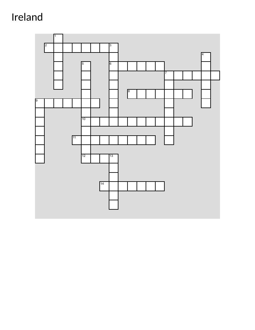 Ireland St. Patrick's Day crossword with shamrocks, Guinness, and Irish culture.