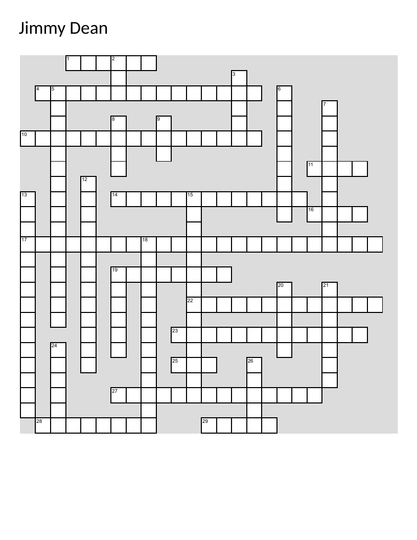 Jimmy Dean country music crossword with hits like Big Bad John and his sausage brand.