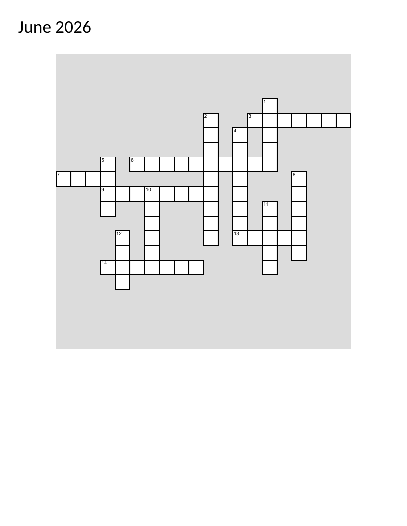 June crossword with Father's Day, solstice, and summer themes.