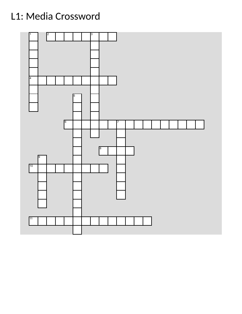 Media production crossword with photography and cinematography terms like frame rate and shutter speed.