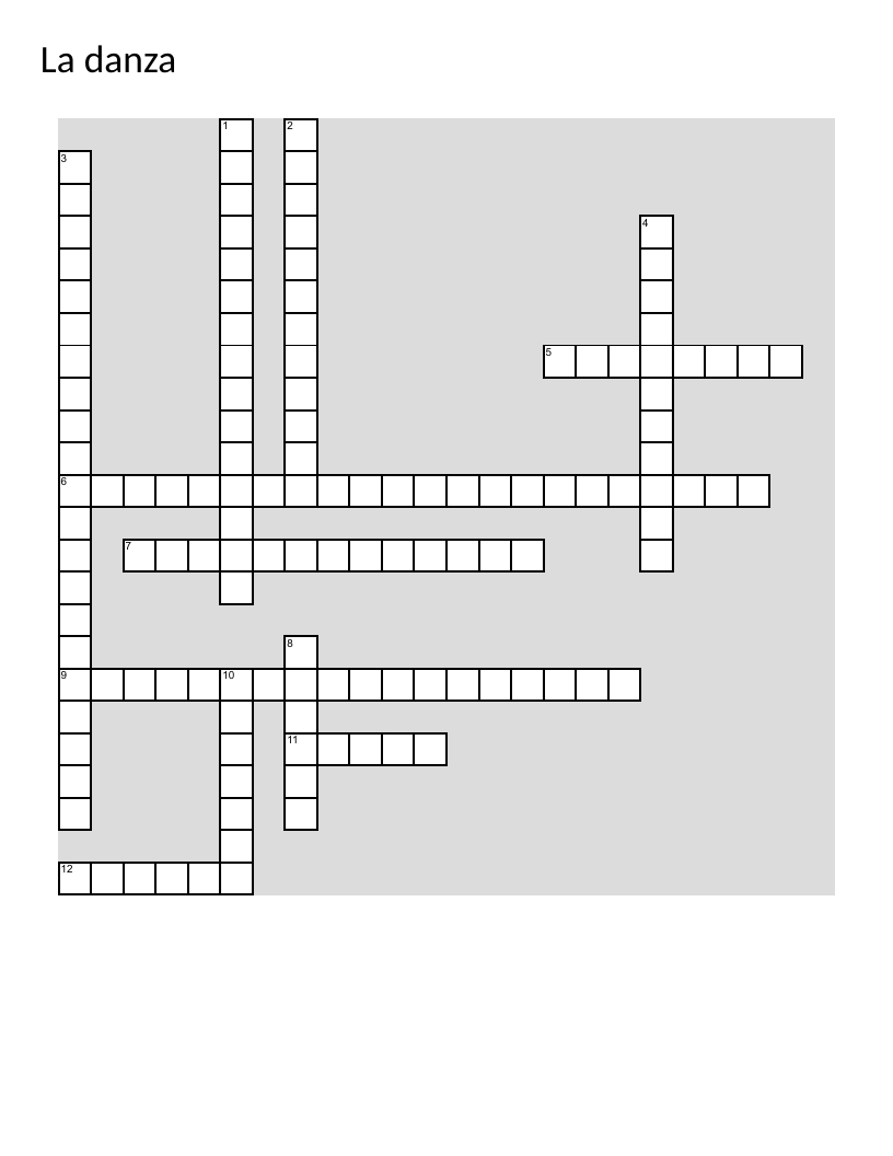 Spanish dance crossword with classical ballet, contemporary, and urban dance styles.