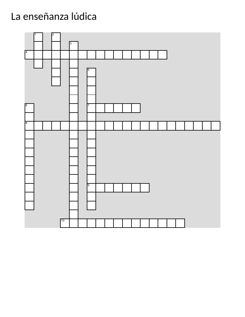 Spanish crossword on ludic learning, play-based education, and culture.