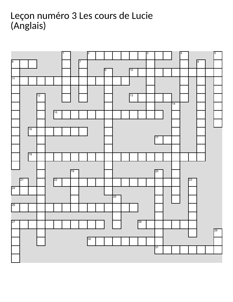 French-English vocabulary crossword with irregular verbs and translation phrases.