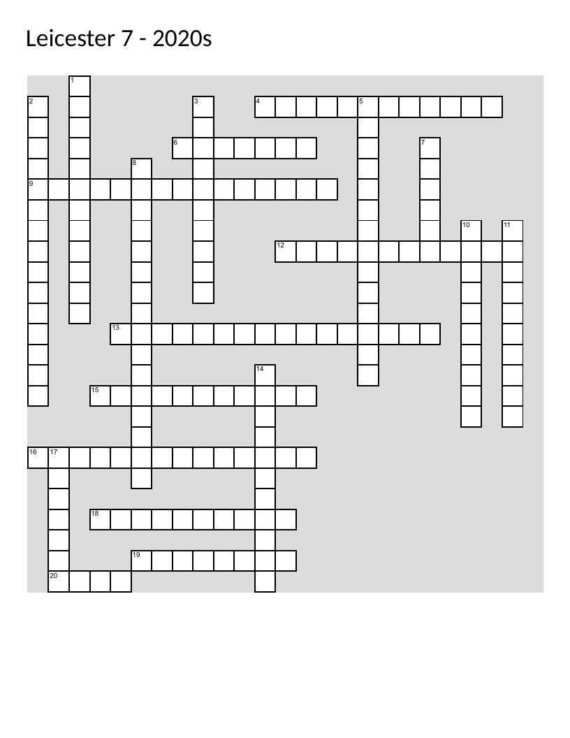Leicester City 2020–21 season crossword with players, FA Cup, and transfers.
