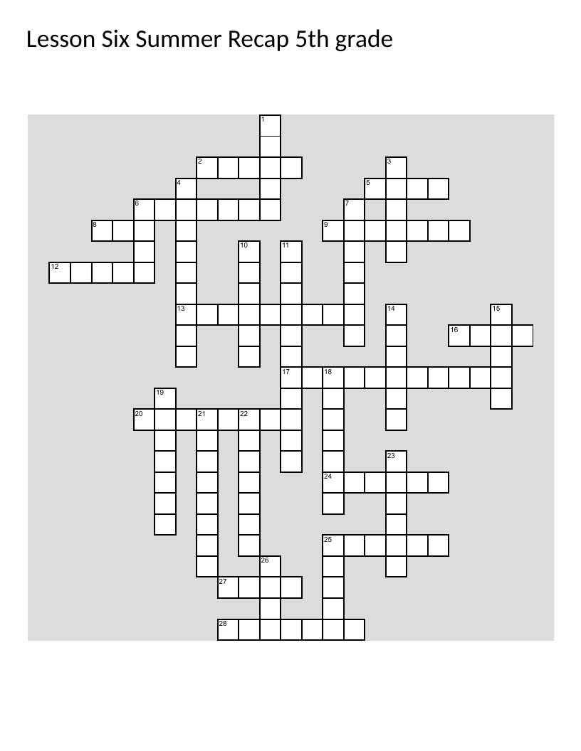 Korean-English summer vocabulary crossword for Grade 5 with activities and family words.