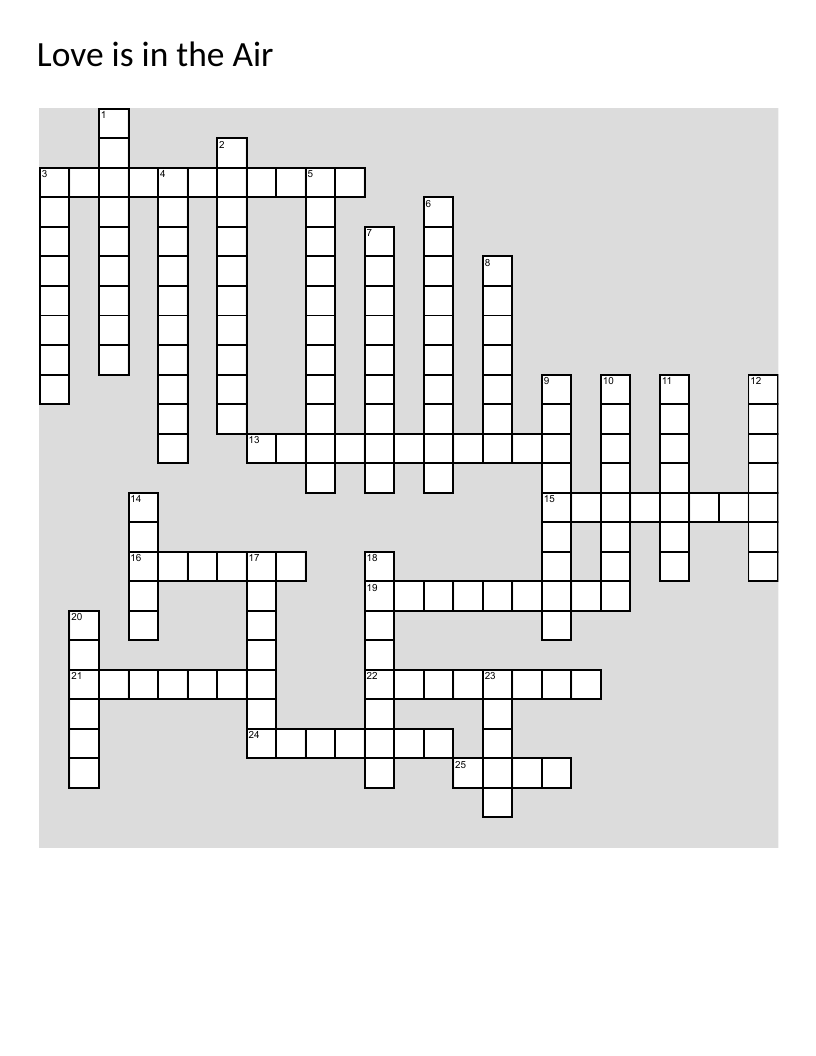 Valentine's Day romance crossword with Cupid, proposals, and famous lovers.