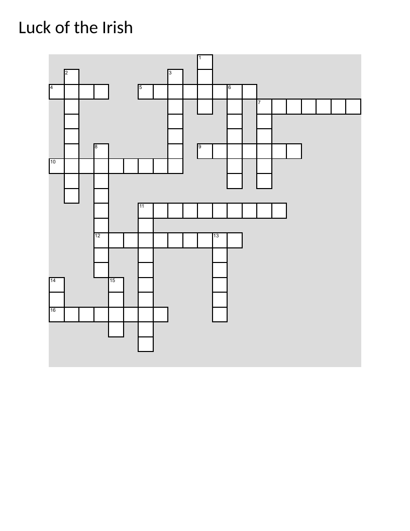St. Patrick's Day crossword with shamrocks, leprechauns, and Irish culture.