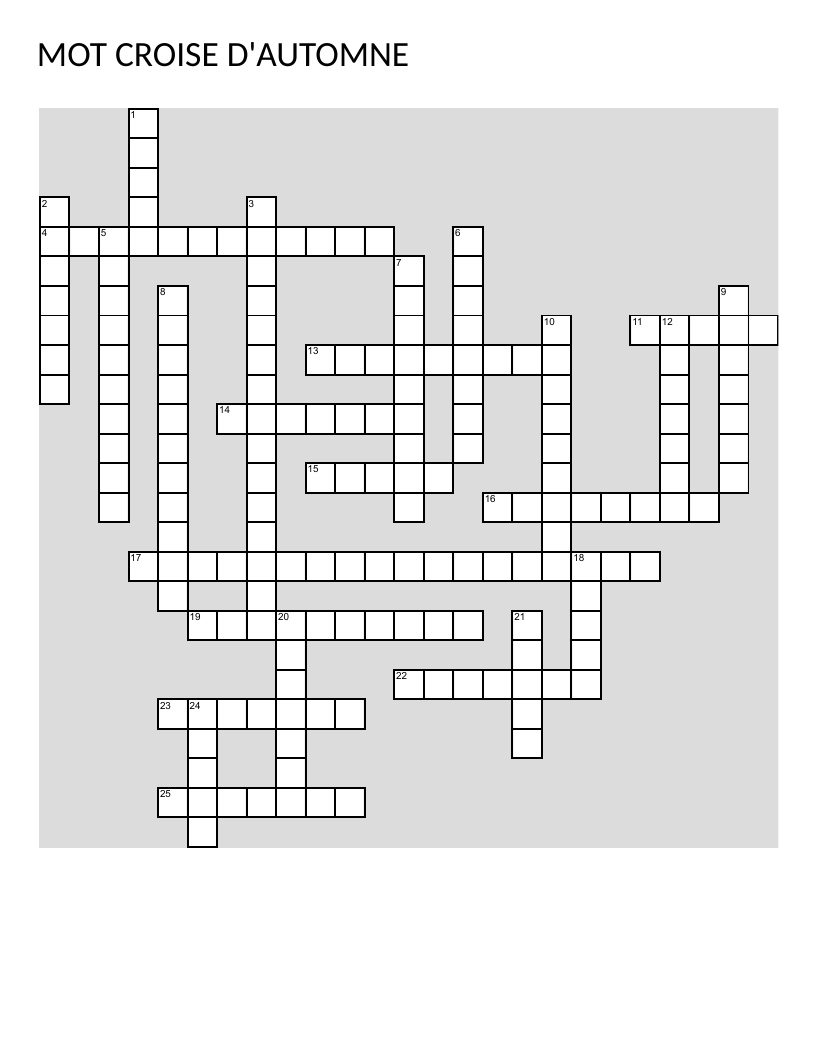 French vocabulary crossword with Halloween and autumn words like chauve-souris and citrouille.