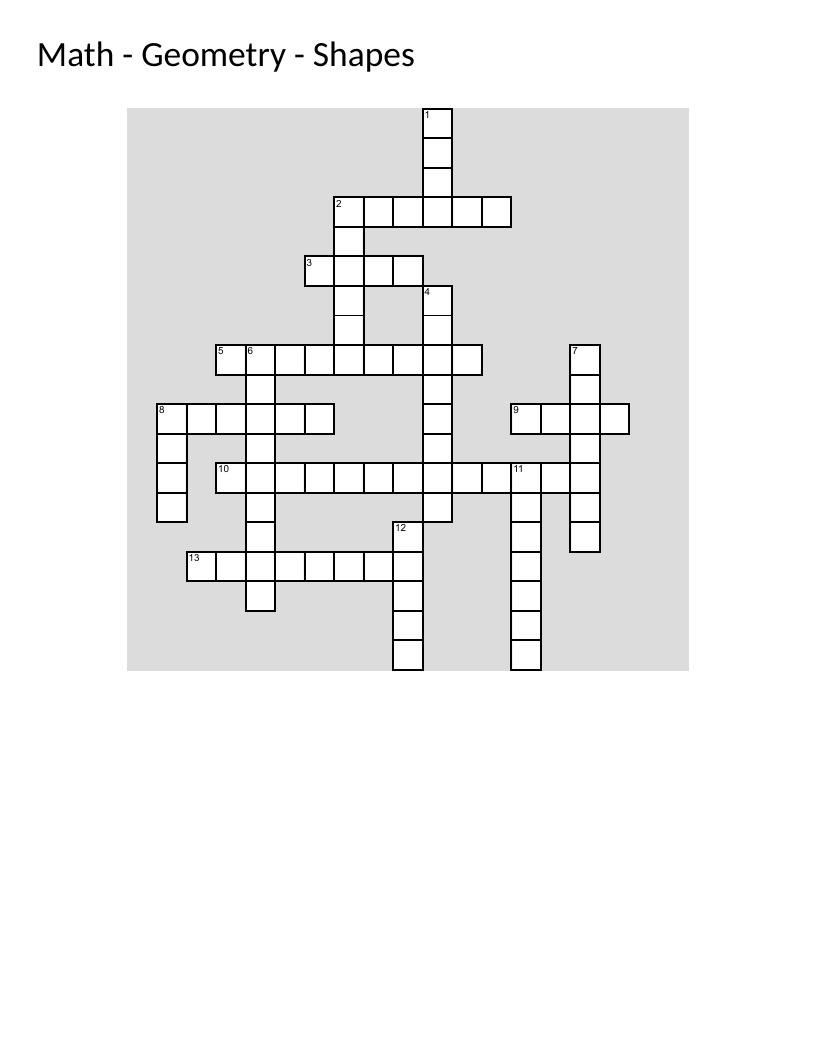 Geometry shapes crossword with triangle, cube, circle, and pyramid.