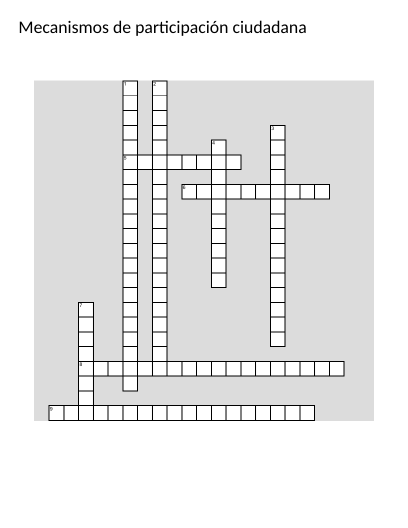 Crossword on civic participation: assemblies, plebiscites, referendums, and citizen voting.